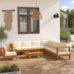 Compact 9 Piece Garden Lounge Set with White Cushions