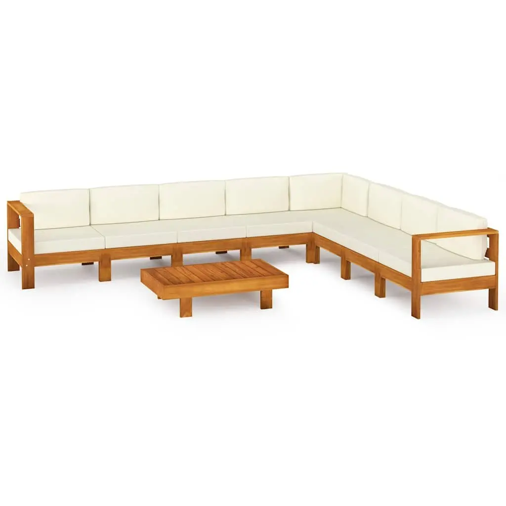 Garden Lounge Set White 9 Piece Acacia Wood Outdoor Furniture with Cushions