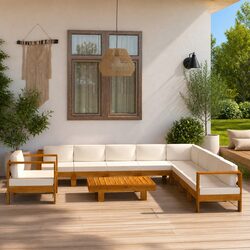 Concise 10 Piece Lounge Set with Acacia Wood Design
