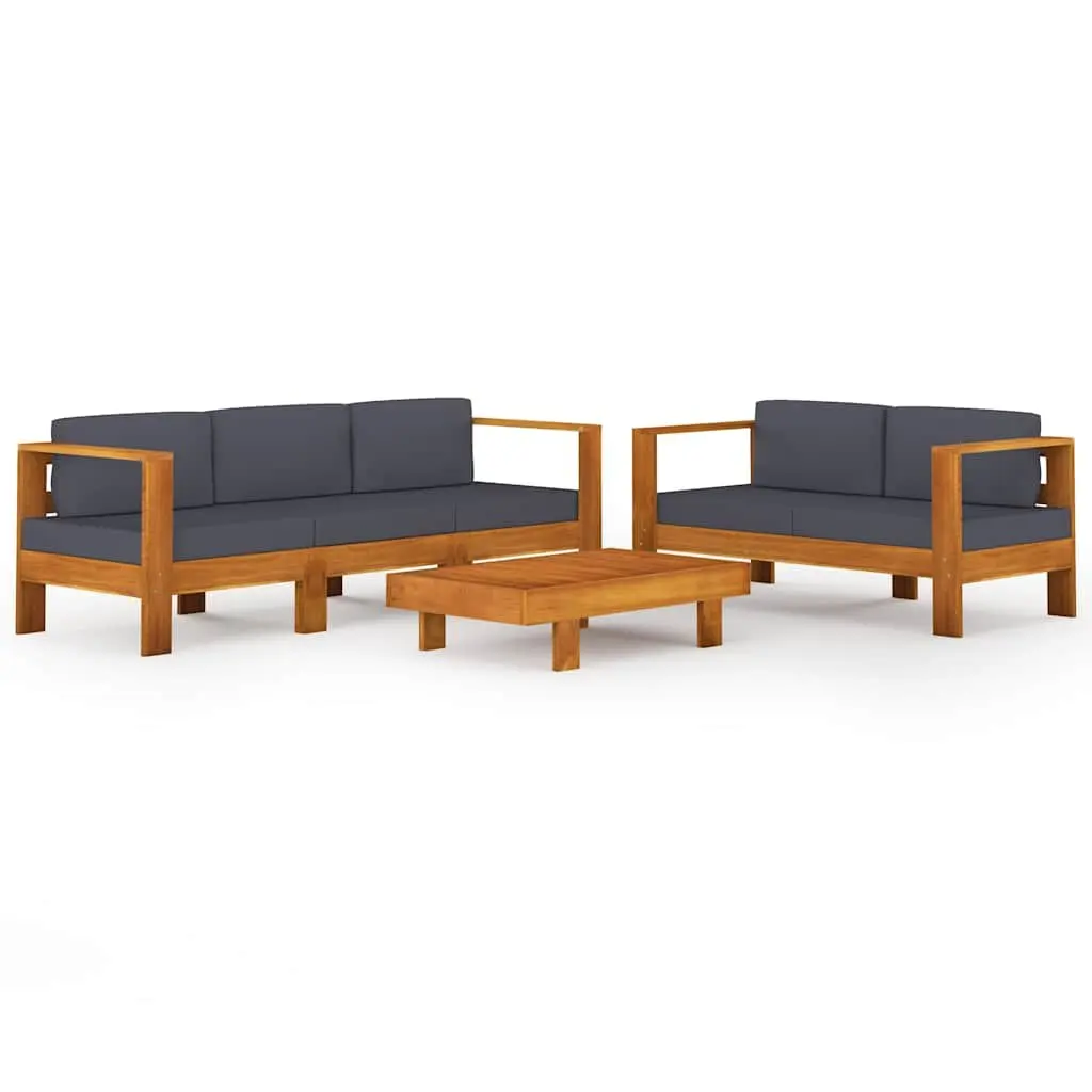 5 Piece Garden Lounge Set Acacia Wood Outdoor Furniture Grey Cushions Patio Sofa