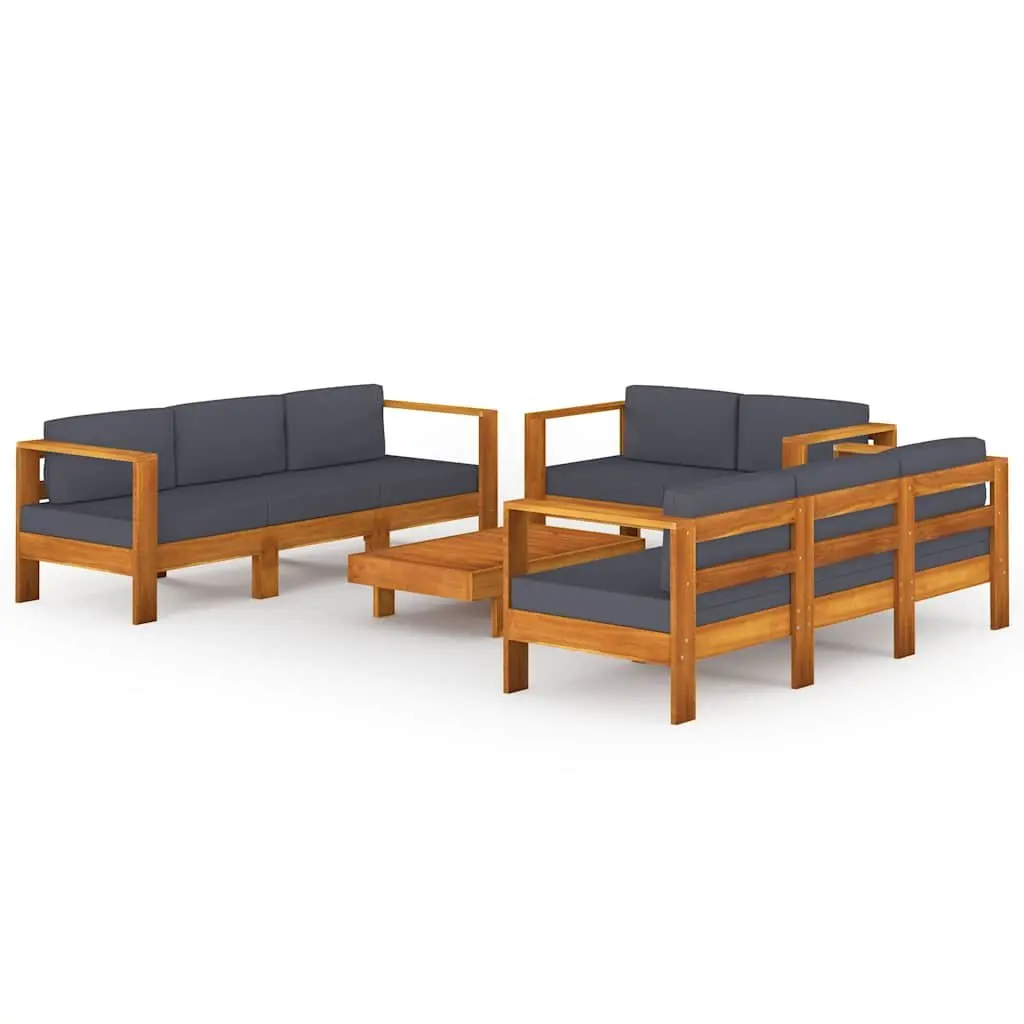 Garden Lounge Set 8 Piece Outdoor Furniture Acacia Wood with Grey Cushions