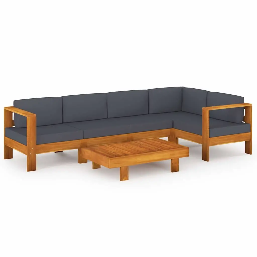 Garden Lounge Set Dark Grey Cushions 6 Piece Solid Acacia Wood Outdoor Furniture