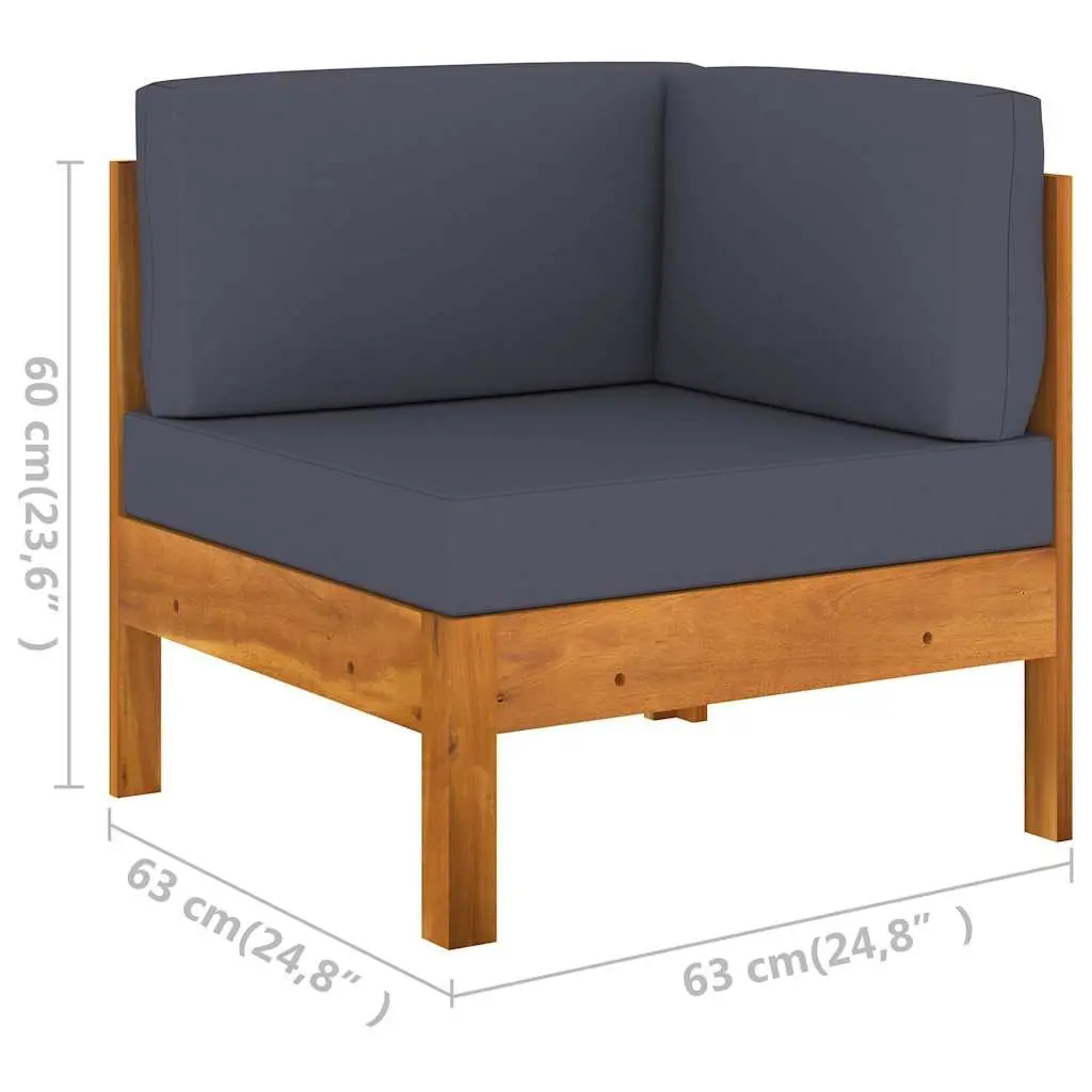 Garden Lounge Set Dark Grey Cushions 6 Piece Solid Acacia Wood Outdoor Furniture