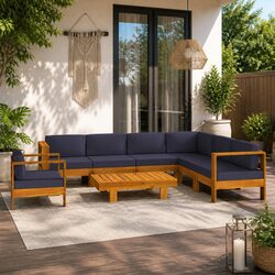 Garden Lounge Set 8 Piece Outdoor Furniture Acacia Wood Grey Cushions Patio