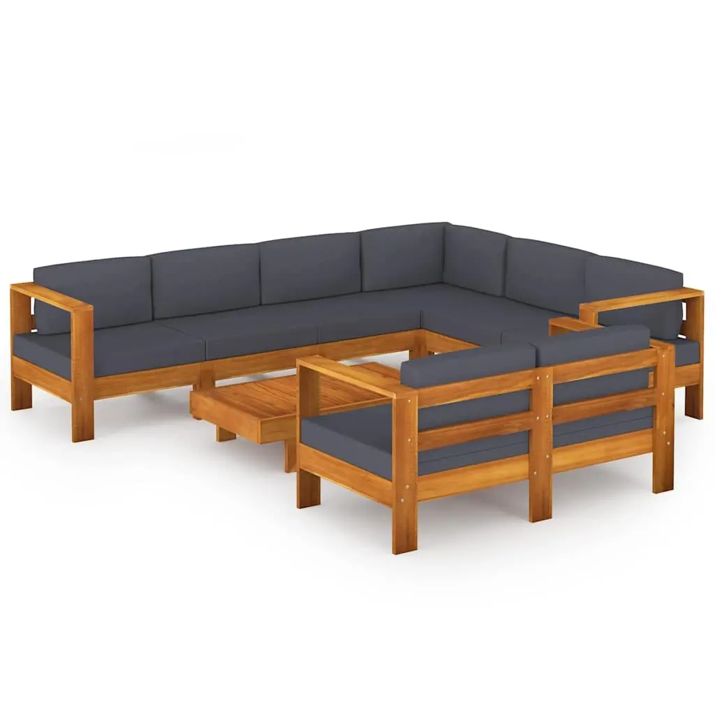 Garden Lounge Set 8 Piece Outdoor Furniture Acacia Wood with Grey Cushions