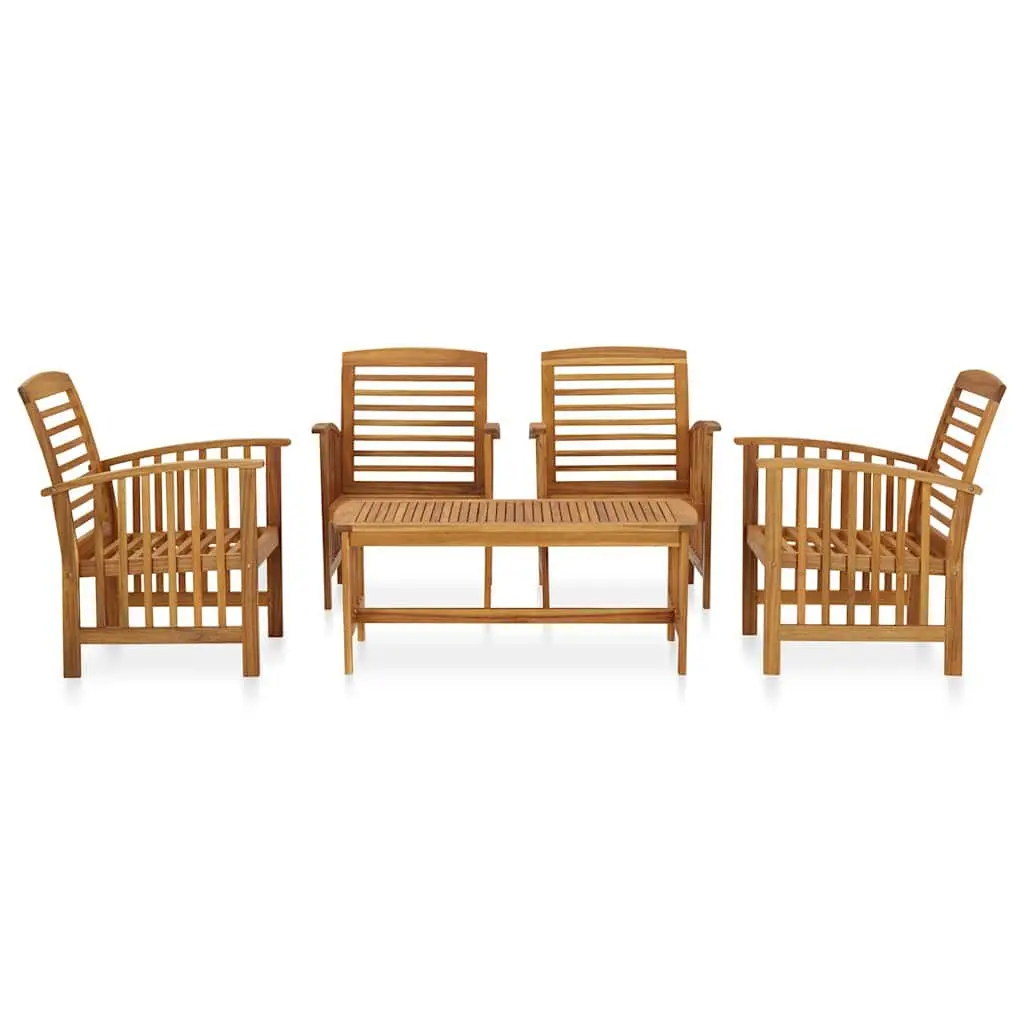Garden Lounge Set Brown 5 Piece Solid Acacia Wood Outdoor Furniture with Coffee Table Curved Backrest and Armrests