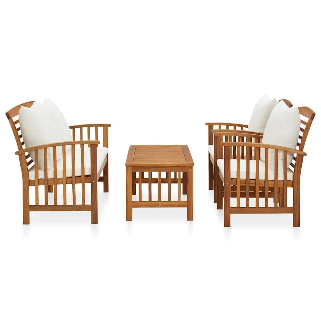 Garden Lounge Set White 4 Piece Outdoor Furniture Cushions Acacia Wood
