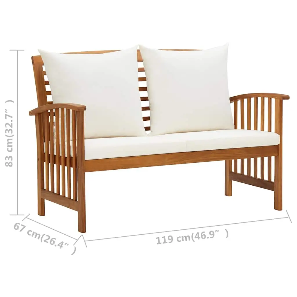 Garden Lounge Set White 4 Piece Outdoor Furniture Cushions Acacia Wood