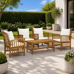 5 Piece Outdoor Garden Lounge Set with Cushions Solid Wood Patio Furniture