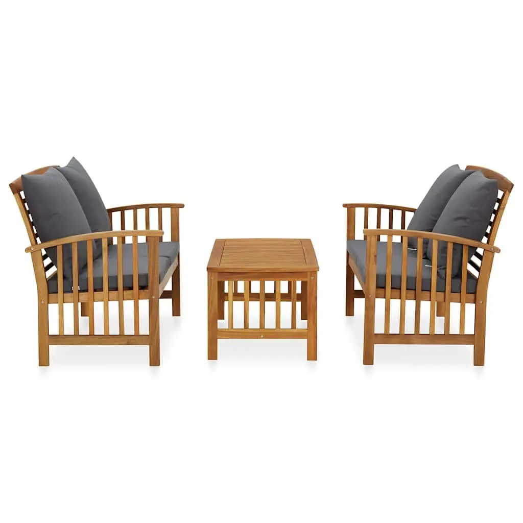 Garden Lounge Set Grey 3 Piece Solid Acacia Wood Outdoor Furniture with Cushions