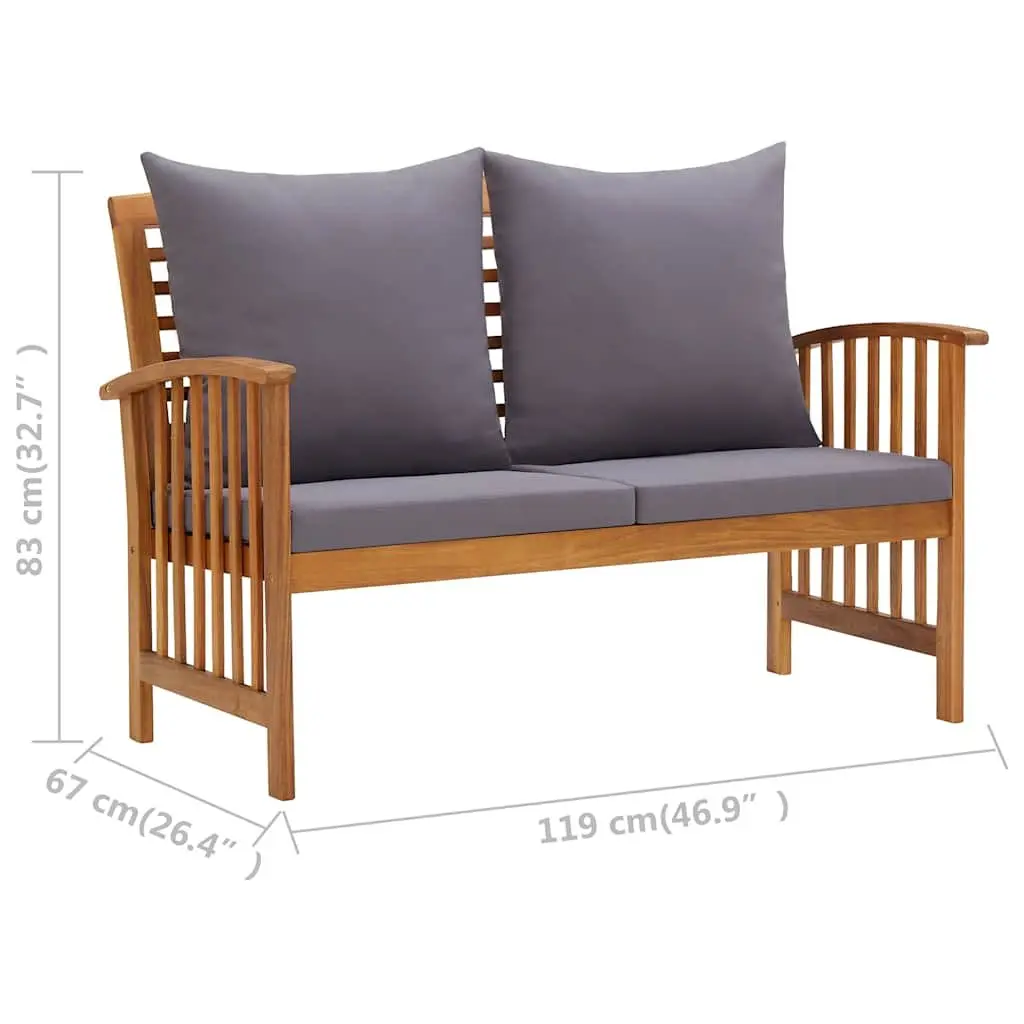 Garden Lounge Set Grey 3 Piece Solid Acacia Wood Outdoor Furniture with Cushions