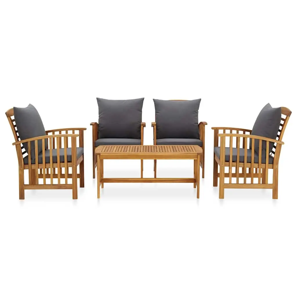 5 Piece Garden Lounge Set Grey Solid Wood Outdoor Patio Furniture with Cushions