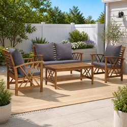 Compact Outdoor Lounge Set with Cushions – 4 Pieces