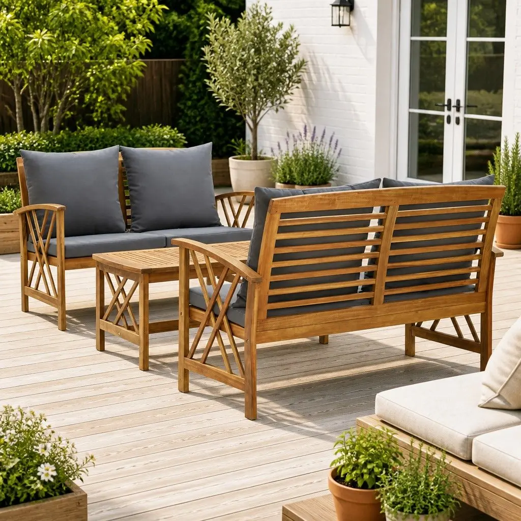 Garden Lounge Set 3 Piece Outdoor Furniture Patio Bench Coffee Table Grey