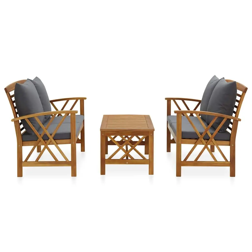 Garden Lounge Set 3 Piece Outdoor Furniture Patio Bench Coffee Table Grey