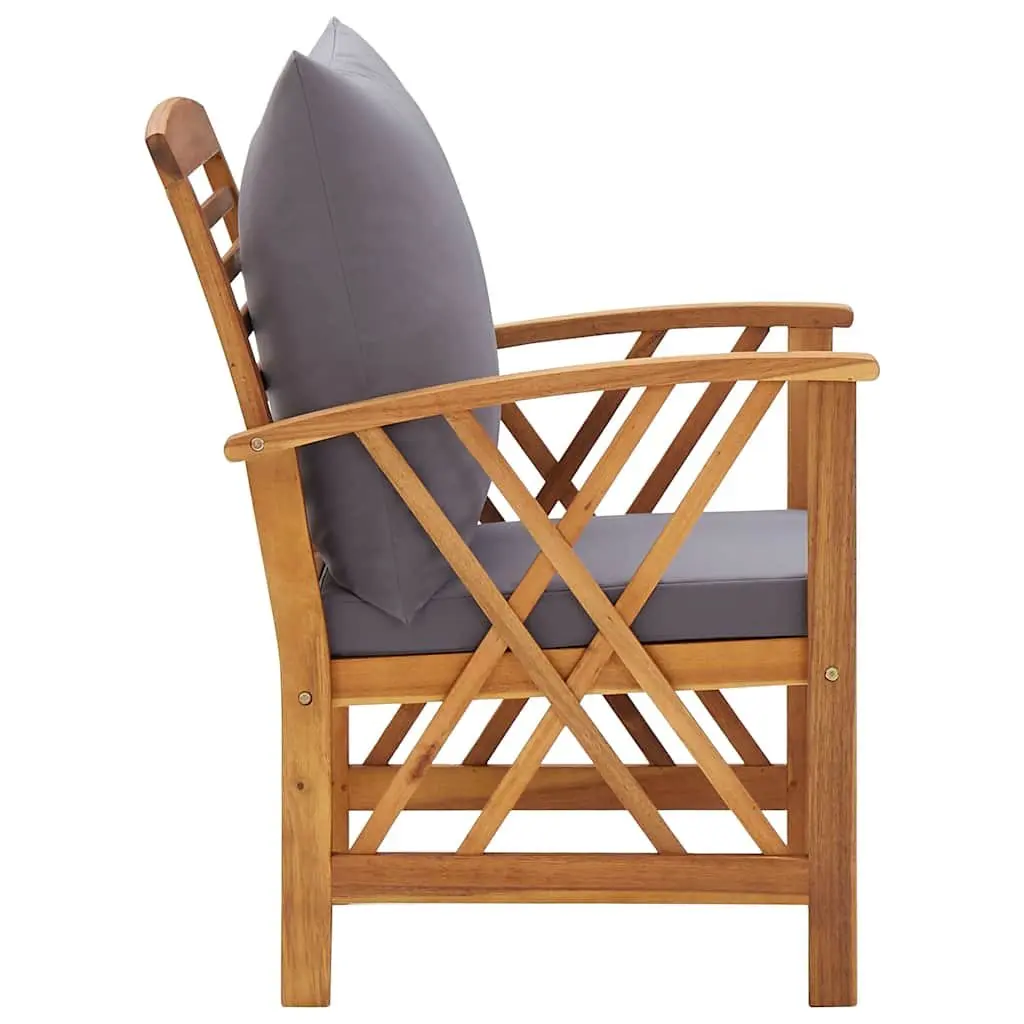 5 Piece Garden Lounge Set Grey Solid Acacia Wood Cushions Curved Backrest