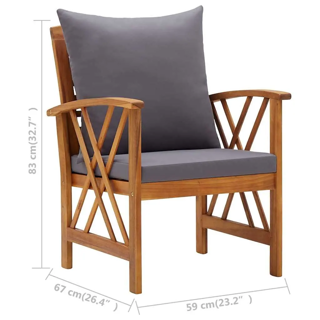 5 Piece Garden Lounge Set Grey Solid Acacia Wood Cushions Curved Backrest