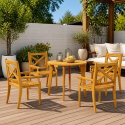 Garden Dining Set 5 Piece Outdoor Patio Furniture Wood Slatted Design Table