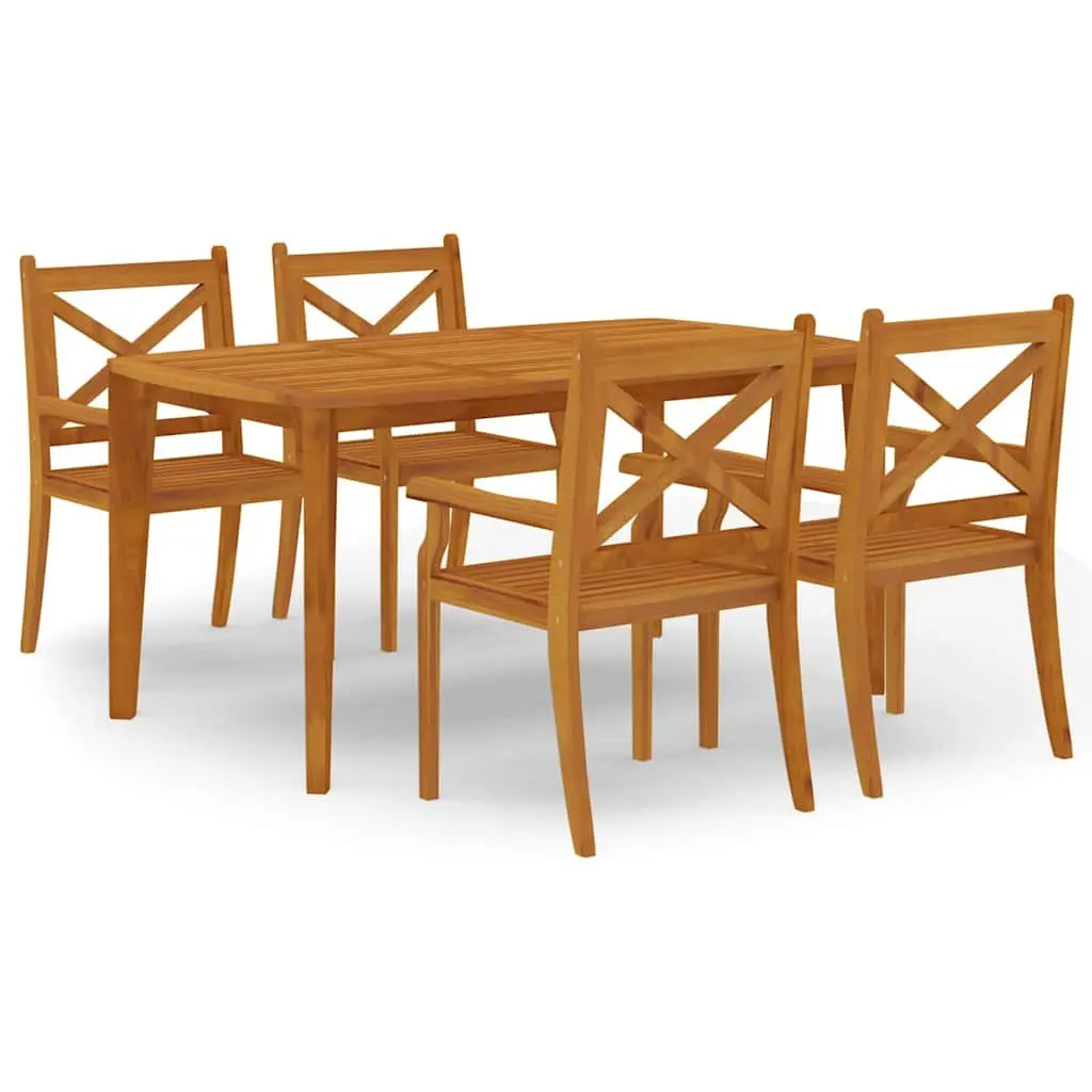 5 Piece Outdoor Garden Dining Set Brown Solid Acacia Wood Patio Table and Chairs