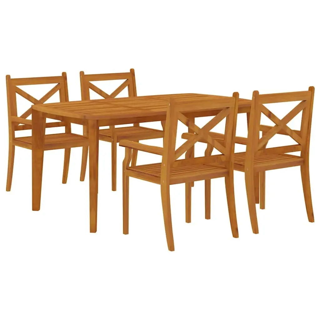 5 Piece Outdoor Garden Dining Set Brown Solid Acacia Wood Patio Table and Chairs
