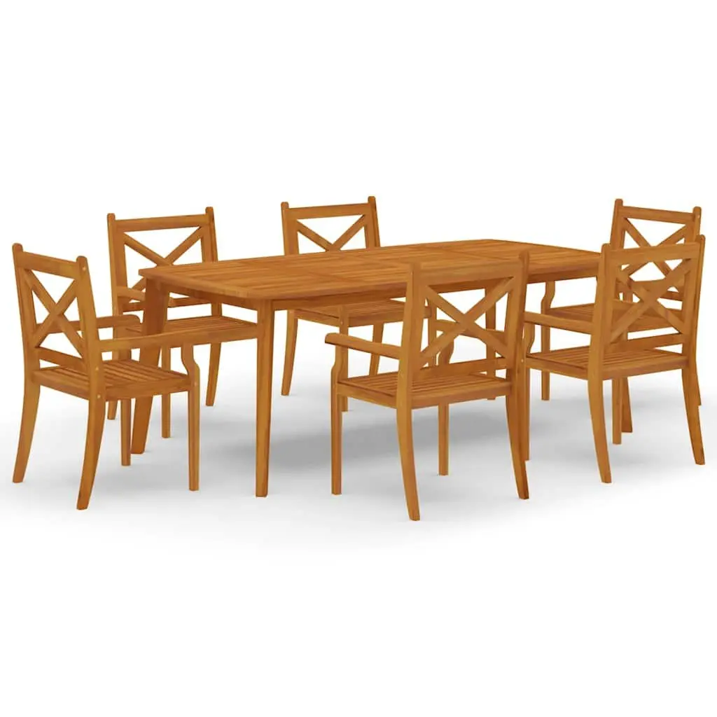 7 Piece Outdoor Dining Set Brown Solid Acacia Wood Sturdy Table and Chairs