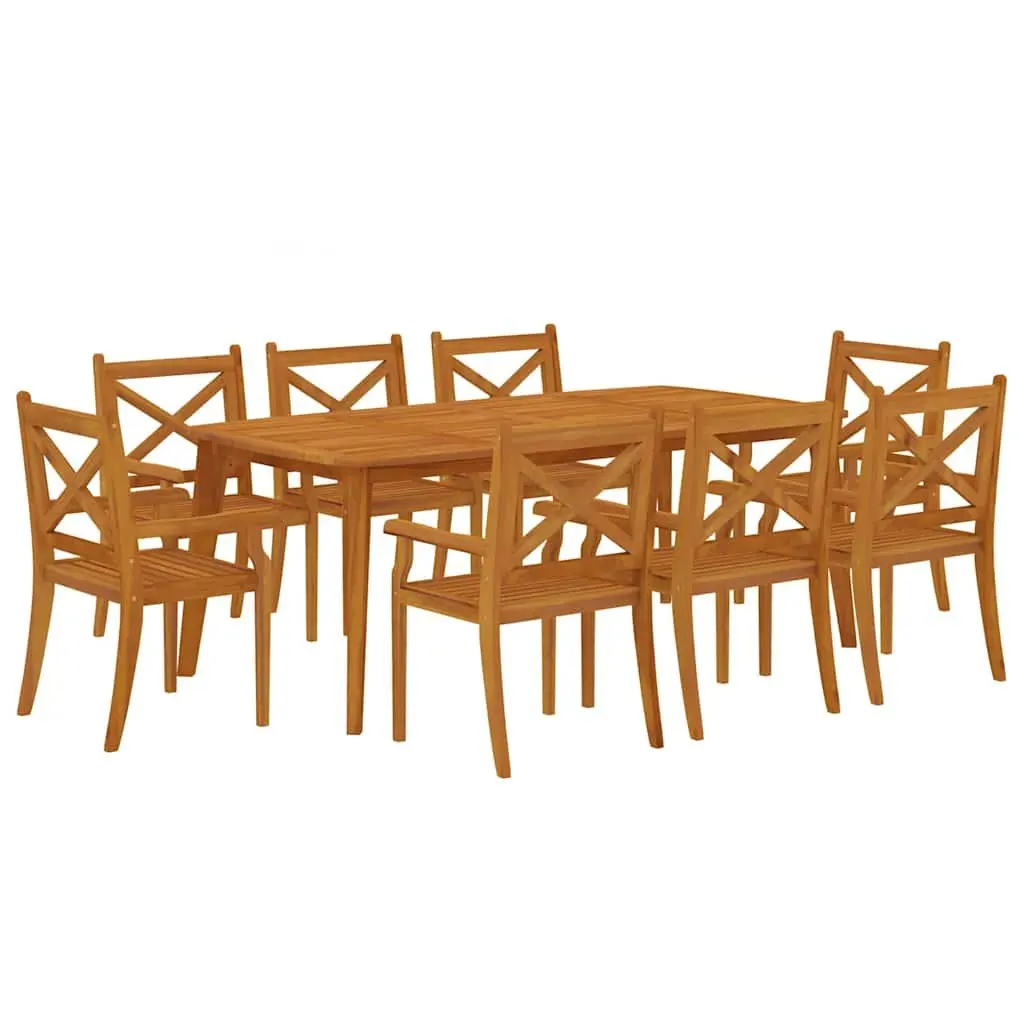 9 Piece Garden Dining Set Solid Acacia Wood Outdoor Patio Table Chairs Brown