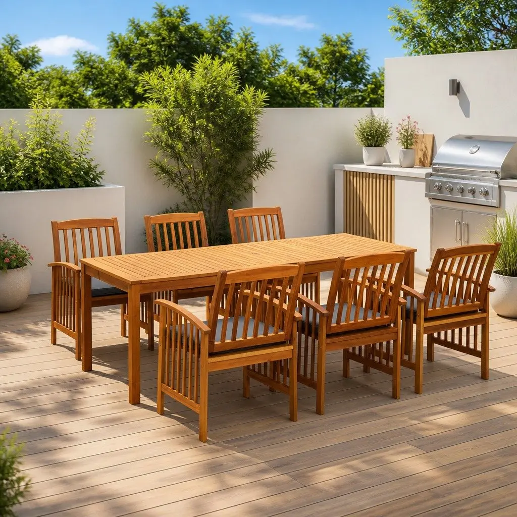 Garden Dining Set 7 Piece Outdoor Patio Table Chairs with Cushions Acacia Wood