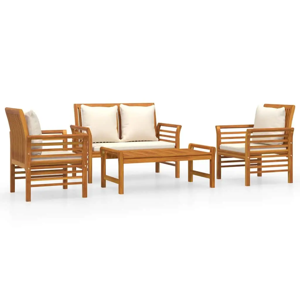 Garden Lounge Set 4 Piece Brown Acacia Wood Outdoor Furniture with Cushions