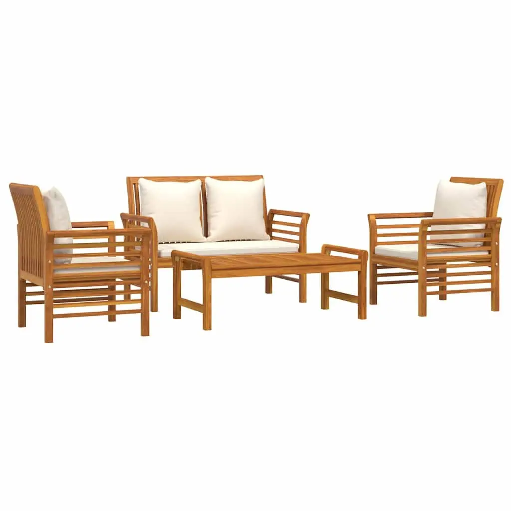Garden Lounge Set 4 Piece Brown Acacia Wood Outdoor Furniture with Cushions