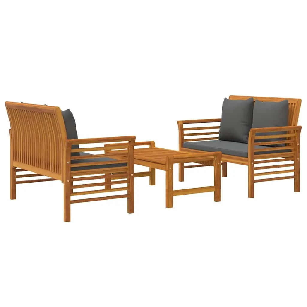 Garden Lounge Set Brown 3 Piece Outdoor Furniture Acacia Wood with Cushions