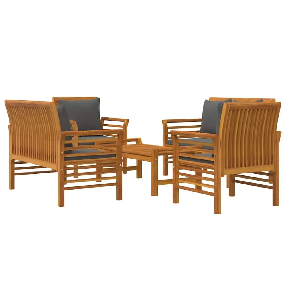 5 Piece Lounge Set Garden Furniture Acacia Wood Brown with Thick Cushions and Sturdy Table