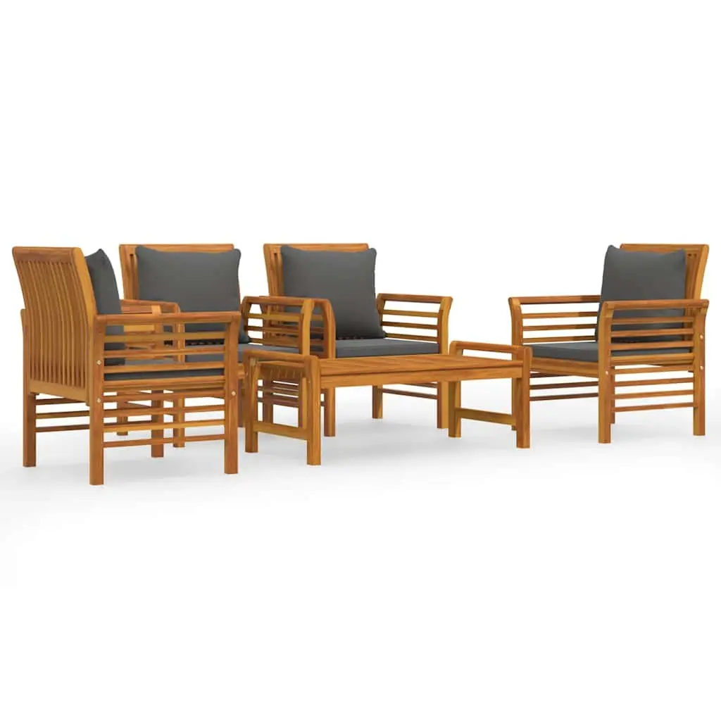 Garden Lounge Set Brown 5 Piece Outdoor Furniture Solid Acacia Wood with Cushions