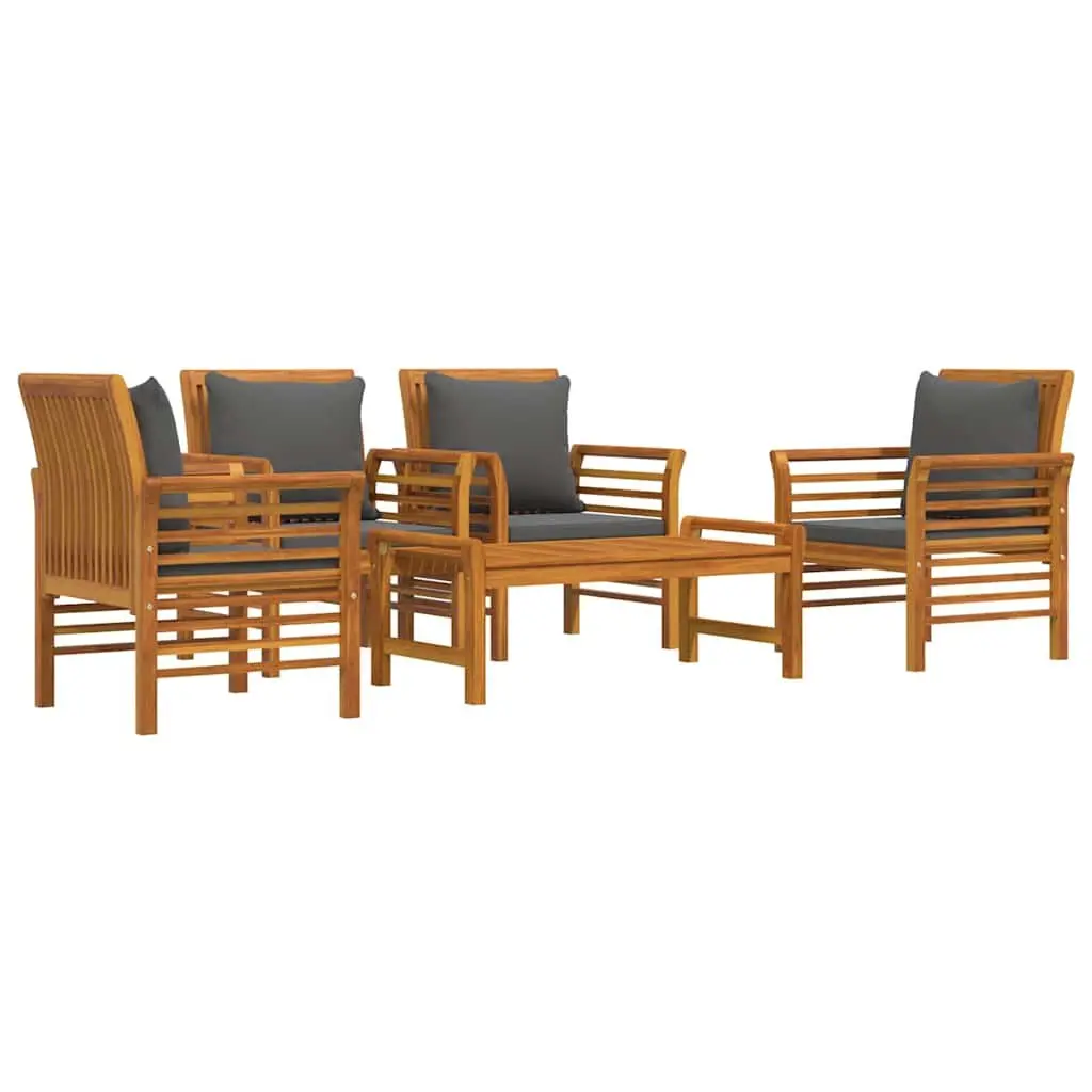 Garden Lounge Set Brown 5 Piece Outdoor Furniture Solid Acacia Wood with Cushions