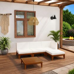 5 Piece Garden Lounge Set Outdoor Furniture with Cushions Acacia Wood White
