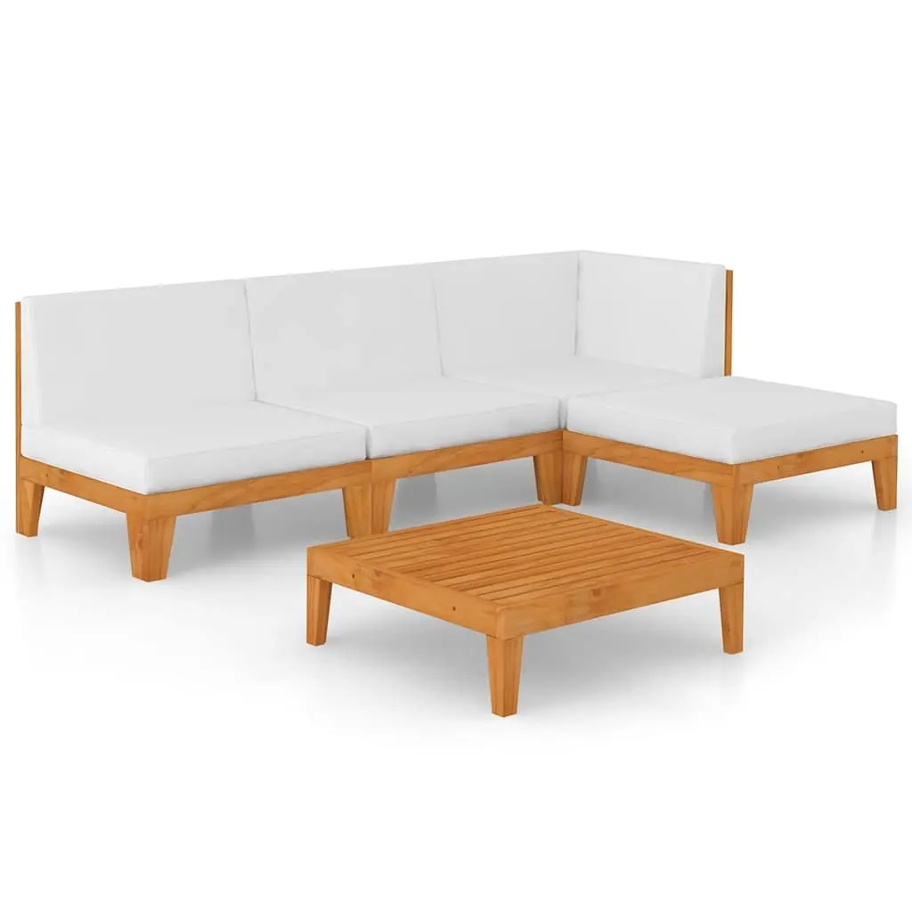 5 Piece Garden Lounge Set Outdoor Furniture with Cushions Acacia Wood White