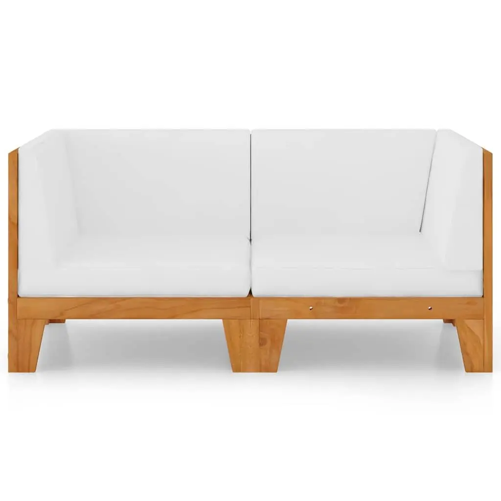 2-Seater Outdoor Sofa Cream Cushions Modular Furniture Set Solid Acacia Wood Weather-Resistant Lightweight