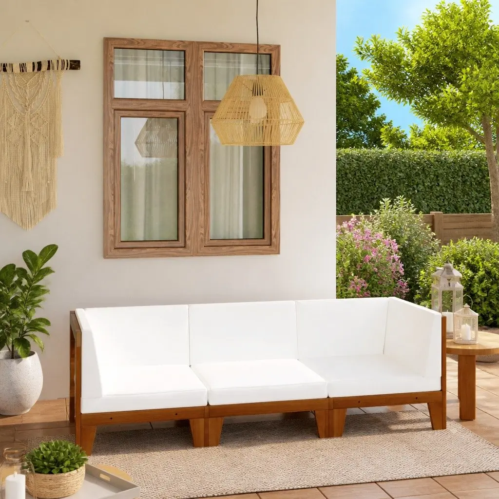 3 Piece Garden Lounge Set with Solid Wood and Cushions
