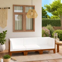 3 Piece Garden Lounge Set with Cushions Solid Acacia Wood Outdoor Furniture