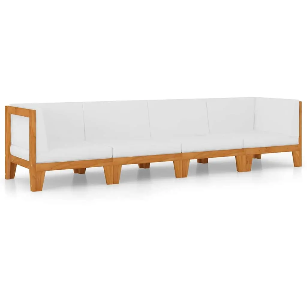 Garden Lounge Set 4 Piece Outdoor Furniture Solid Wood with Cushions White
