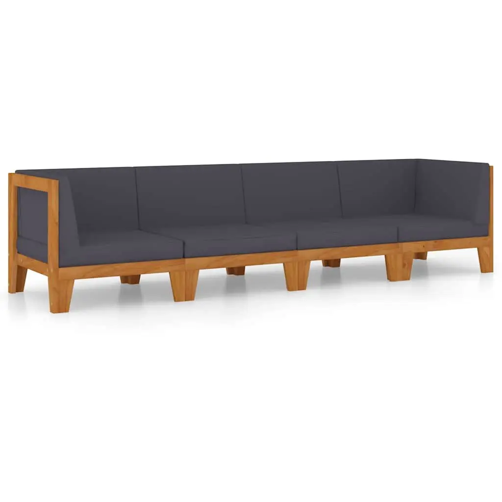 Garden Lounge Set 4 Piece Outdoor Furniture Grey Acacia Wood with Cushions