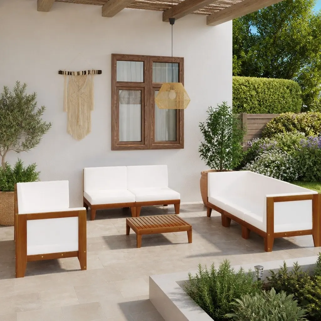 Garden Lounge Set 9 Piece Outdoor Furniture White Acacia Wood with Cushions
