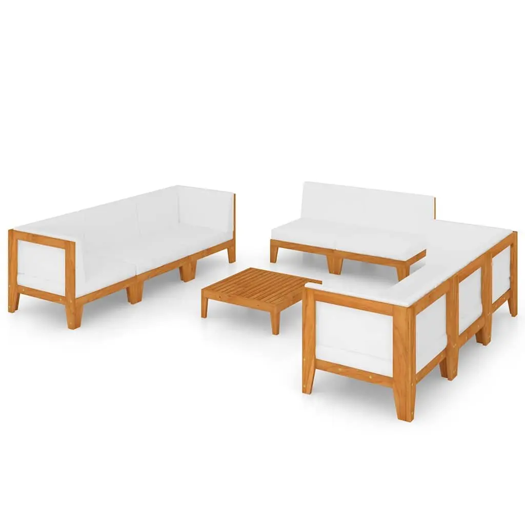 Garden Lounge Set 9 Piece Outdoor Furniture White Acacia Wood with Cushions