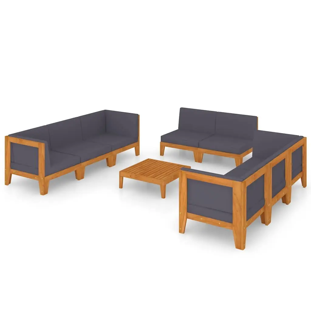 Garden Lounge Set 9 Piece Outdoor Furniture Grey Acacia Wood Modular Cushions