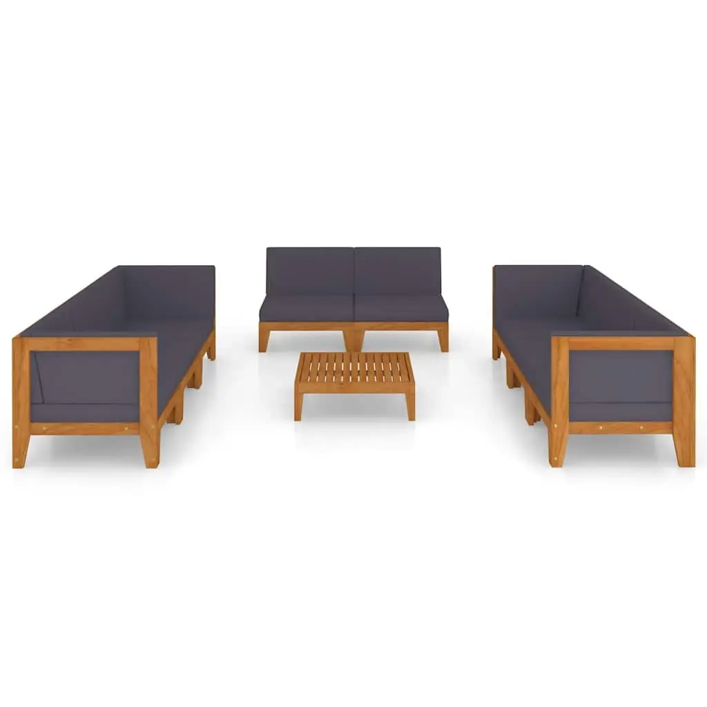 Garden Lounge Set 9 Piece Outdoor Furniture Grey Acacia Wood Modular Cushions