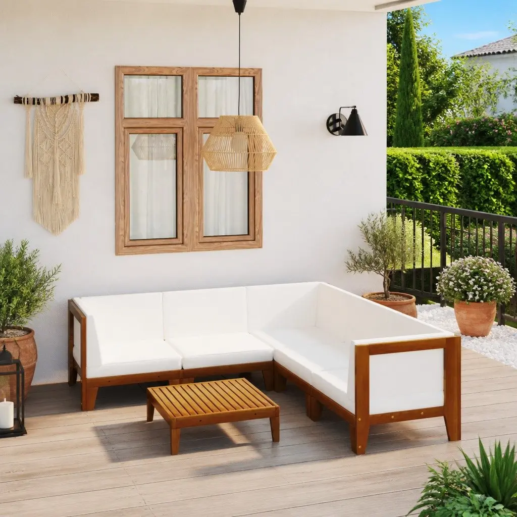 Garden Lounge Set White 6 Piece Solid Wood Outdoor Furniture with Cushions