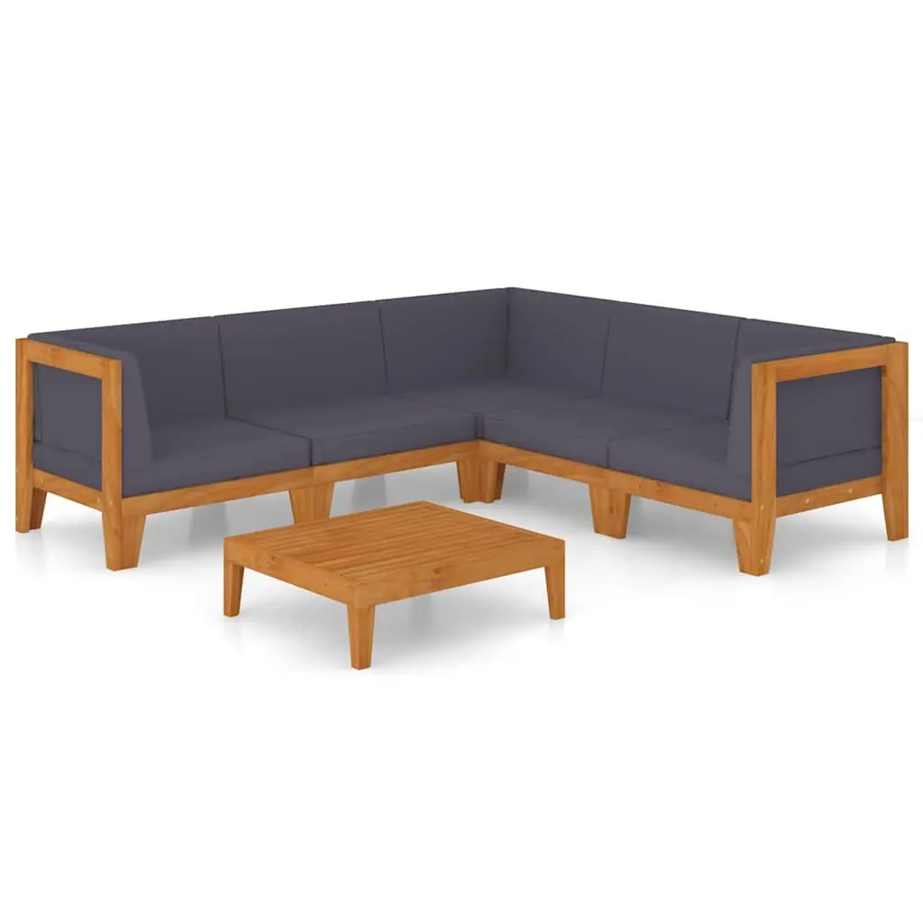 Garden Lounge Set 6 Piece Outdoor Furniture Grey Acacia Wood with Cushions