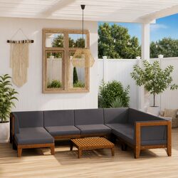 Garden Lounge Set 8 Piece Outdoor Furniture with Cushions Acacia Wood Grey