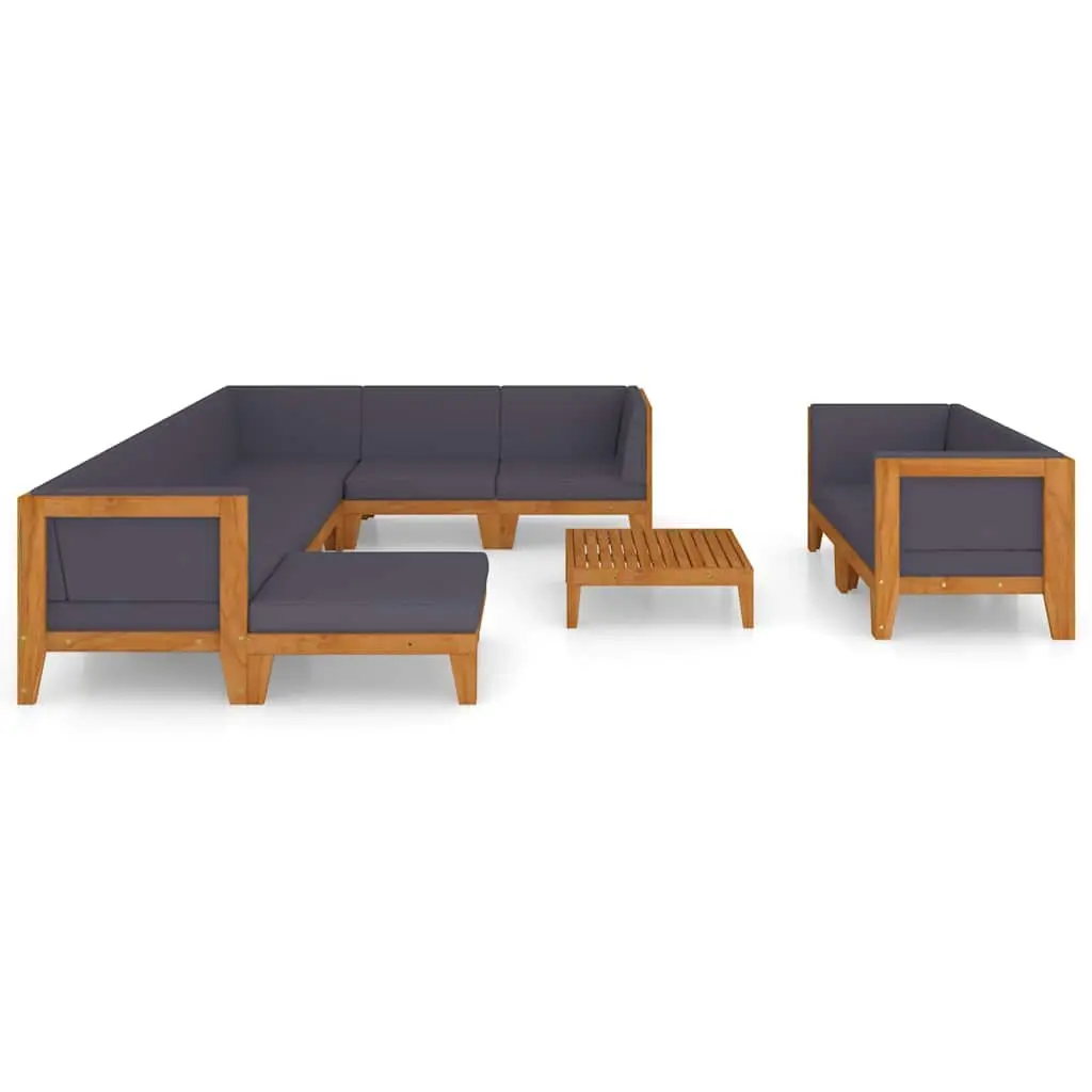 Garden Lounge Set Grey 10 Piece Outdoor Furniture Acacia Wood with Cushions