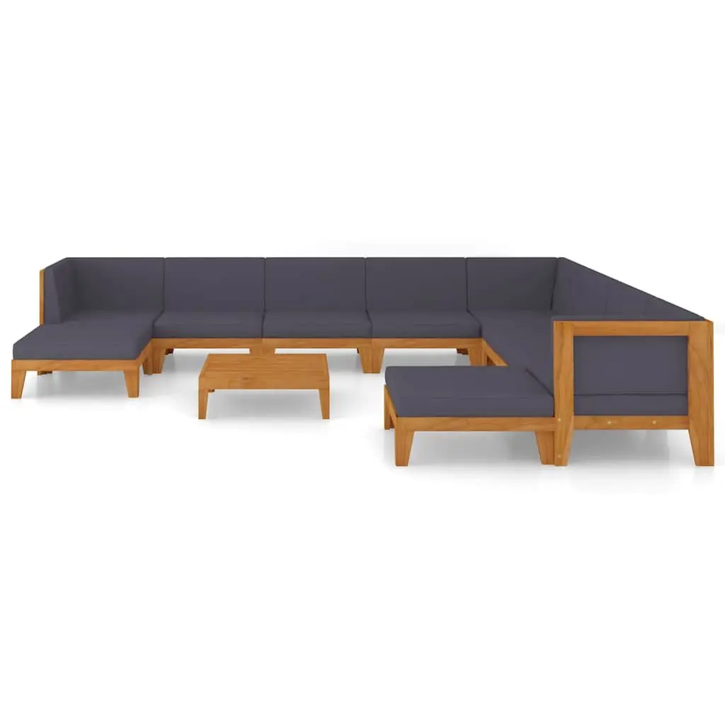 Garden Lounge Set 11 Piece Outdoor Furniture Grey Acacia Wood Cushions Modular