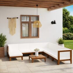 Garden Lounge Set 9 Piece Outdoor Furniture with Cushions Solid Acacia Wood